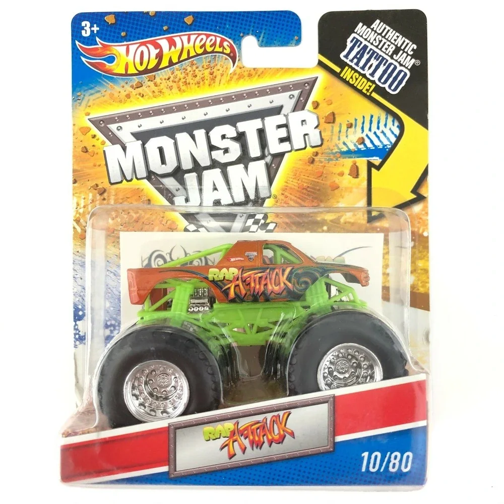Hot Wheels Monster Jam Monster Truck RAP ATTACK 4x4 Die Cast 1/64 +Tattoo Inside